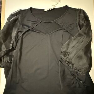 New-Anne Fontaine Black Sheer Bubble Sleeve Top